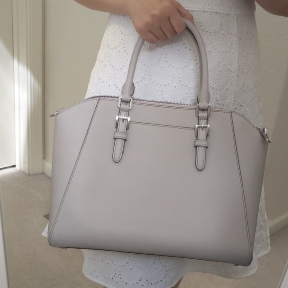 Michael Kors Large Ciara Leather Satchel Cement - Picture 4 of 8